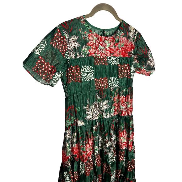 NEW Anthropologie Bhanuni Jyoti Tiered Short-Sleeve Dress Size XXS Green Maxi - Picture 7 of 10